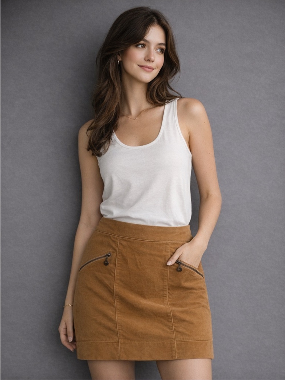 Women's Mustard FauxSuede A-Line Skirt
